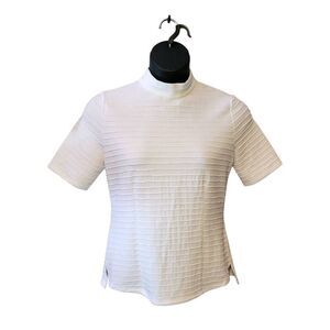 Simply Vera Vera Wang White textured striped short sleeve mock turtle neck white